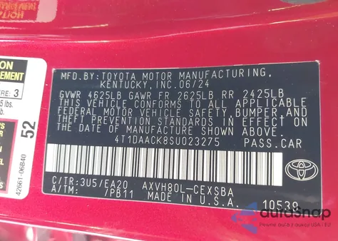 2025 Toyota Camry Se z USA, uszkodzony, nr VIN 4T1DAACK8SU023275